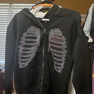 Black Skeleton Zip-Up Hoodie